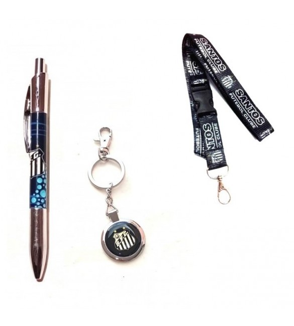 Kit 01 Caneta esferografica + 01chaveiro de metal e 01cordao do Santos